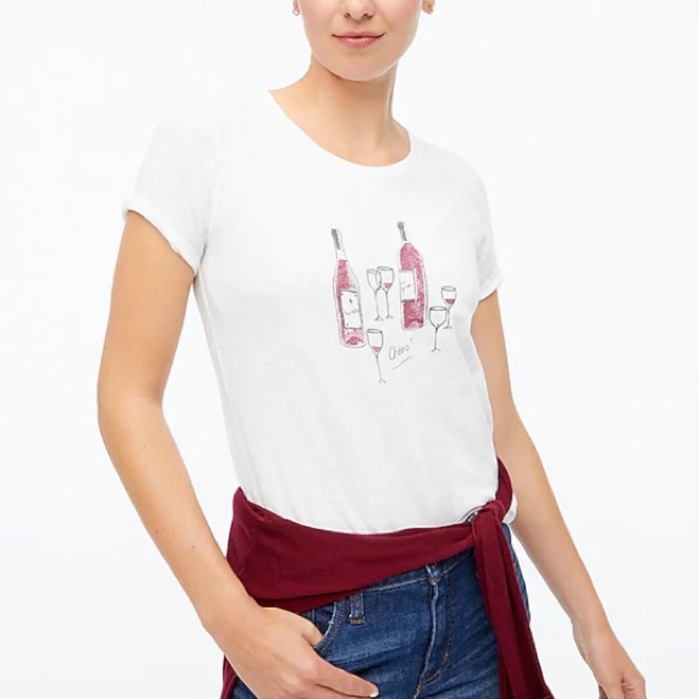 J.Crew Wine Bottles Collector Tee Graphic Short Sleeve T-Shirt Cheers! AZ085 NWT